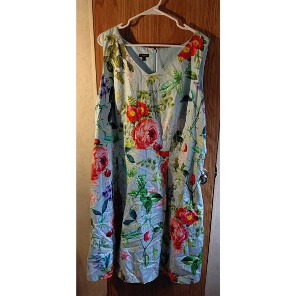 Talbots 18W Floral Cotton Midi Dress Vneck Sleeveless Pockets Quietlux Resort - Picture 1 of 8